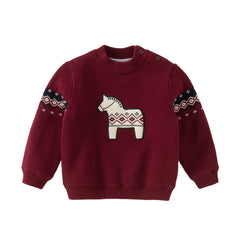 Dave&Bella Toddler Boys Purple-red Turtle Long-sleeved Plush-lined Soft Sweaters Tops