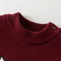 Dave&Bella Toddler Boys Purple-red Turtle Long-sleeved Plush-lined Soft Sweaters Tops