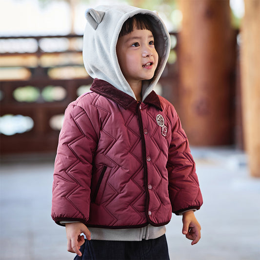 Dave&Bella Toddler Boys Purple-red Hooded Cozy Two-piece-set Coats