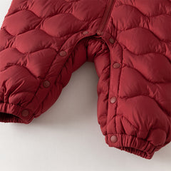 Dave&Bella Baby Girls/Boys Winter Dark Red Indoor Cozy Long Sleeve Hooded Down Romper