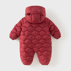 Dave&Bella Baby Girls/Boys Winter Dark Red Indoor Cozy Long Sleeve Hooded Down Romper