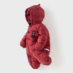 Dave&Bella Baby Girls/Boys Winter Dark Red Indoor Cozy Long Sleeve Hooded Down Romper