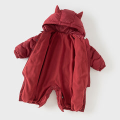 Dave&Bella Baby Girls/Boys Winter Dark Red Indoor Cozy Long Sleeve Hooded Down Romper