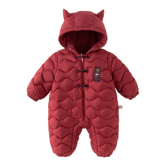 Dave&Bella Baby Girls/Boys Winter Dark Red Indoor Cozy Long Sleeve Hooded Down Romper