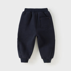 Dave&Bella Toddler Boys Winter Navy Blue Plush-lined Warm Loose Drawstring Sweatpants