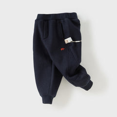 Dave&Bella Toddler Boys Winter Navy Blue Plush-lined Warm Loose Drawstring Sweatpants