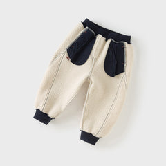 Dave&Bella Toddler Boys Winter Navy Blue Plush-lined Warm Loose Drawstring Sweatpants