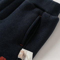 Dave&Bella Toddler Boys Winter Navy Blue Plush-lined Warm Loose Drawstring Sweatpants