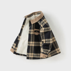 Dave&Bella Toddler Boys Winter Casual Plaid  Plush-lined College-style Shirt Tops