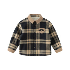 Dave&Bella Toddler Boys Winter Casual Plaid  Plush-lined College-style Shirt Tops