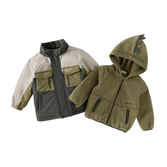 Dave&Bella Toddler Boys Cute Green Dinosaur-style Outdoor Hooded Padded Coats