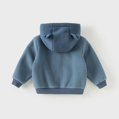 Dave&Bella Toddler Boys Autumn Sea Blue Outwear Antistatic Fleece Hooded Jacket