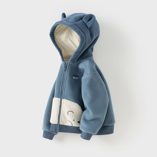 Dave&Bella Toddler Boys Autumn Sea Blue Outwear Antistatic Fleece Hooded Jacket