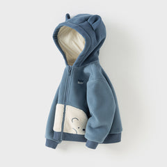 Dave&Bella Toddler Boys Autumn Sea Blue Outwear Antistatic Fleece Hooded Jacket