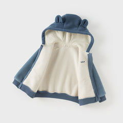 Dave&Bella Toddler Boys Autumn Sea Blue Outwear Antistatic Fleece Hooded Jacket