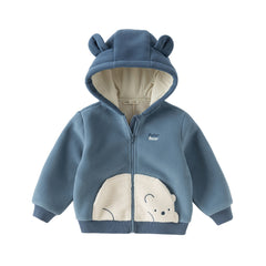 Dave&Bella Toddler Boys Autumn Sea Blue Outwear Antistatic Fleece Hooded Jacket