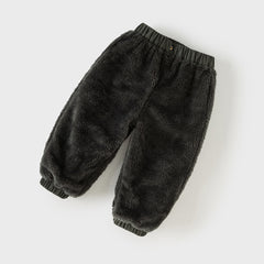 Dave&Bella Toddler Boys Winter Outdoor Cozy Plush-lined Drawstring Loose Pants