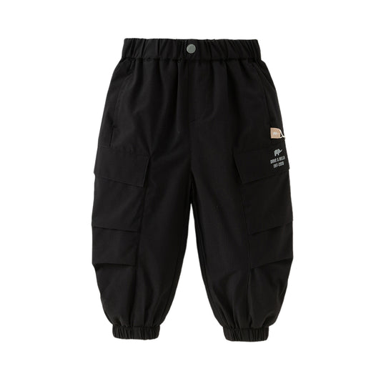 Dave&Bella Toddler Boys Winter Outdoor Cozy Plush-lined Drawstring Loose Pants