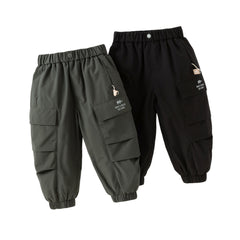 Dave&Bella Toddler Boys Winter Outdoor Cozy Plush-lined Drawstring Loose Pants