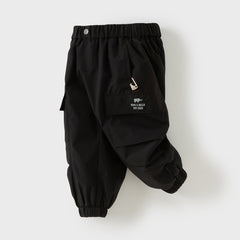 Dave&Bella Toddler Boys Winter Outdoor Cozy Plush-lined Drawstring Loose Pants