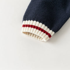 Dave&Bella Toddler Boys Navy Blue Round Collar Long-sleeved Versatile Sweaters Tops