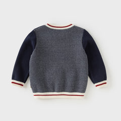 Dave&Bella Toddler Boys Navy Blue Round Collar Long-sleeved Versatile Sweaters Tops