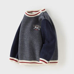 Dave&Bella Toddler Boys Navy Blue Round Collar Long-sleeved Versatile Sweaters Tops