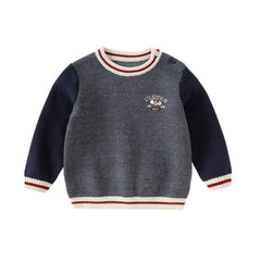 Dave&Bella Toddler Boys Navy Blue Round Collar Long-sleeved Versatile Sweaters Tops