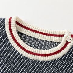 Dave&Bella Toddler Boys Navy Blue Round Collar Long-sleeved Versatile Sweaters Tops