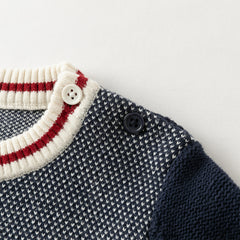 Dave&Bella Toddler Boys Navy Blue Round Collar Long-sleeved Versatile Sweaters Tops