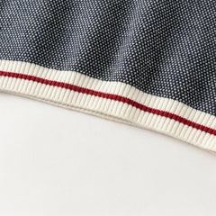 Dave&Bella Toddler Boys Navy Blue Round Collar Long-sleeved Versatile Sweaters Tops