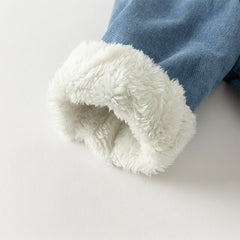 Dave&Bella Toddler Boys Winter Denim Blue Plush-lined Long Sleeve Shirts Tops