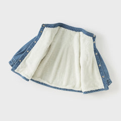 Dave&Bella Toddler Boys Winter Denim Blue Plush-lined Long Sleeve Shirts Tops