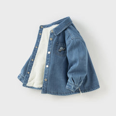 Dave&Bella Toddler Boys Winter Denim Blue Plush-lined Long Sleeve Shirts Tops