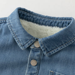 Dave&Bella Toddler Boys Winter Denim Blue Plush-lined Long Sleeve Shirts Tops