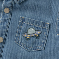 Dave&Bella Toddler Boys Winter Denim Blue Plush-lined Long Sleeve Shirts Tops