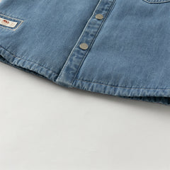 Dave&Bella Toddler Boys Winter Denim Blue Plush-lined Long Sleeve Shirts Tops