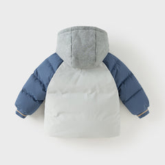 Dave&Bella Toddler Boys Winter Grey Outdoor Long-sleeved Hooded Cozy Down Coats