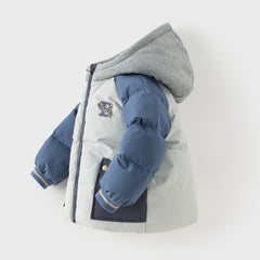 Dave&Bella Toddler Boys Winter Grey Outdoor Long-sleeved Hooded Cozy Down Coats