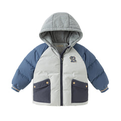 Dave&Bella Toddler Boys Winter Grey Outdoor Long-sleeved Hooded Cozy Down Coats