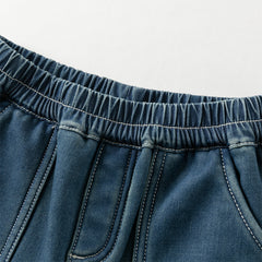 Dave&Bella Toddler Boys Winter Denim Blue Loose Plush-lined Jeans Pants