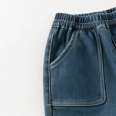 Dave&Bella Toddler Boys Winter Denim Blue Loose Plush-lined Jeans Pants