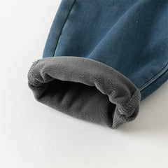 Dave&Bella Toddler Boys Winter Denim Blue Loose Plush-lined Jeans Pants