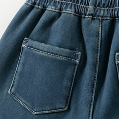 Dave&Bella Toddler Boys Winter Denim Blue Loose Plush-lined Jeans Pants