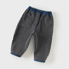 Dave&Bella Toddler Boys Winter Denim Blue Loose Plush-lined Jeans Pants