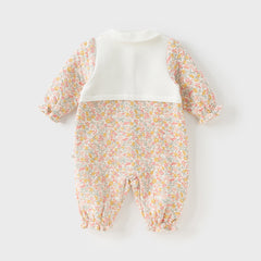 Dave&Bella Newborn Girls Sweet Floral Print Breathable Baby One-Pieces Romper