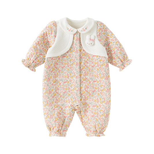 Dave&Bella Newborn Girls Autumn Sweet Floral Print Breathable Baby One-Pieces Romper