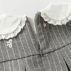 Dave&Bella Toddler Girls Autumn Cute Grey Striped Sleeveless A-line Dress(wallet bag)