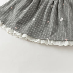 Dave&Bella Toddler Girls Autumn Cute Grey Striped Sleeveless A-line Dress(wallet bag)