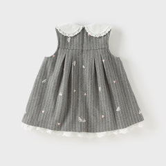 Dave&Bella Toddler Girls Autumn Cute Grey Striped Sleeveless A-line Dress(wallet bag)